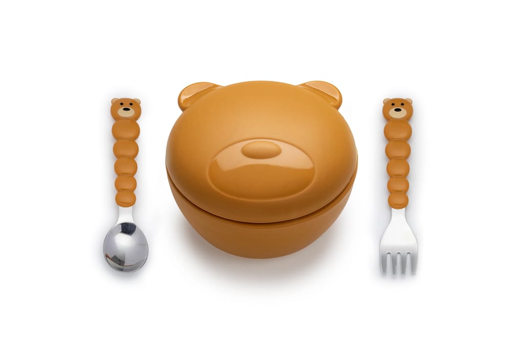 Silicone Bowl With Lid And Utensils - Bear
