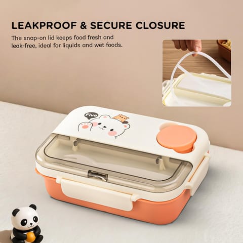 Baybee Bentozo Kids Lunch Box 900ml Stainless Steel Lunch Box for School, College & Office | Leak Proof Tiffin Box for kids, Men & Women | Hot Food Container 3 Partition Box with Spoon & Fork (Orange)