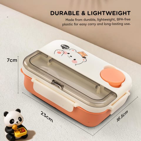 Baybee Bentozo Kids Lunch Box 900ml Stainless Steel Lunch Box for School, College & Office | Leak Proof Tiffin Box for kids, Men & Women | Hot Food Container 3 Partition Box with Spoon & Fork (Orange)