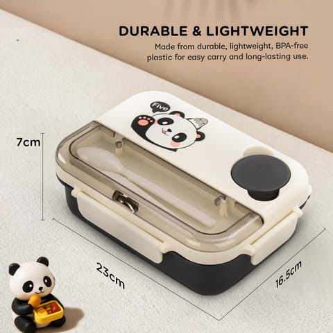 BAYBEE Bentozo Kids Lunch Box 900ml Stainless Steel Lunch Box for School, College & Office | Leak Proof Tiffin Box for Kids, Men & Women | Hot Food Container 3 Partition Box with Spoon & Fork (Black)