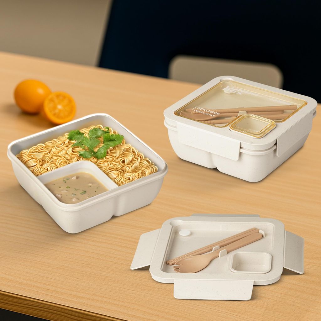 BAYBEE Ching Kids Lunch Box with 2 in 1 Spoon & Chopsticks | 2 Compartment Leak Proof Tiffin Box for School, College & Office | BPA Free, Microwave & Dishwasher Safe Lunch Box Boys & Girls, 1100ml