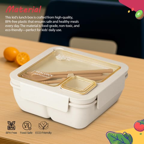 BAYBEE Ching Kids Lunch Box with 2 in 1 Spoon & Chopsticks | 2 Compartment Leak Proof Tiffin Box for School, College & Office | BPA Free, Microwave & Dishwasher Safe Lunch Box Boys & Girls, 1100ml