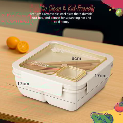 BAYBEE Ching Kids Lunch Box with 2 in 1 Spoon & Chopsticks | 2 Compartment Leak Proof Tiffin Box for School, College & Office | BPA Free, Microwave & Dishwasher Safe Lunch Box Boys & Girls, 1100ml