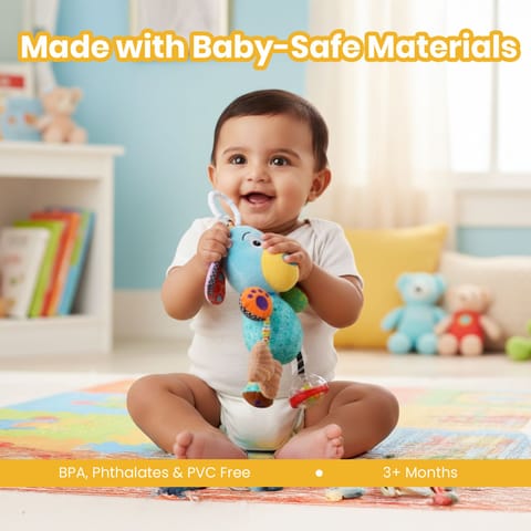 Nuluv Play Puppy Soft Toy for Babies, Plush Rattle Toy with Crinkle Sound and Attached Bone, Baby-Safe Sensory Toy, Lightweight and Cuddly Playtime Companion, for Babies 3+ Months