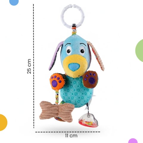 Nuluv Play Puppy Soft Toy for Babies, Plush Rattle Toy with Crinkle Sound and Attached Bone, Baby-Safe Sensory Toy, Lightweight and Cuddly Playtime Companion, for Babies 3+ Months