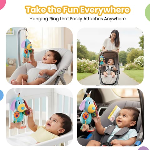 Nuluv Play Puppy Soft Toy for Babies, Plush Rattle Toy with Crinkle Sound and Attached Bone, Baby-Safe Sensory Toy, Lightweight and Cuddly Playtime Companion, for Babies 3+ Months