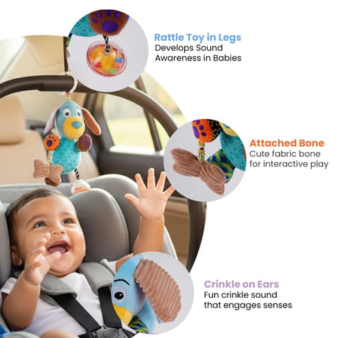 Nuluv Play Puppy Soft Toy for Babies, Plush Rattle Toy with Crinkle Sound and Attached Bone, Baby-Safe Sensory Toy, Lightweight and Cuddly Playtime Companion, for Babies 3+ Months