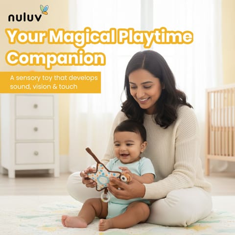 Nuluv Bear on Star Soft Toy for Babies, Plush Rattle Toy with Baby-Safe Mirror, Lightweight and Cuddly Sensory Toy, Soft, Safe and Easy to Hold, for Babies 3+ Months