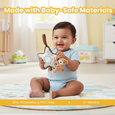 Nuluv Bear on Star Soft Toy for Babies, Plush Rattle Toy with Baby-Safe Mirror, Lightweight and Cuddly Sensory Toy, Soft, Safe and Easy to Hold, for Babies 3+ Months