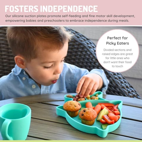 melii Divided Silicone Suction Plate - 100% Silicone, for Baby, Toddlers – BPA Free, Dishwasher & Microwave Safe (Dinosaur)