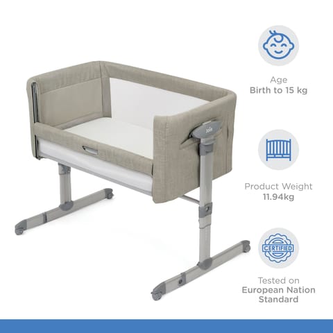 Joie Roomie Glide Playard - Convertible Baby Crib with 11 Adjustable Heights & Soft Mattress (Almond, Birth to 9 kg), (RXZER23)