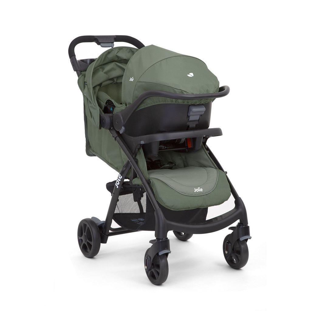 Joie muze lx Travel System, Includes juva Infant Carrier, SoftTouch 5-Point Harness, Lie-Flat Recline, UPF 50+ Canopy, All-Wheel Suspension, One Hand Fold Stroller, Usage from 0+ to 3 Years (15kg).