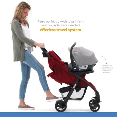 Joie Muze Lx One Hand Fold Stroller with Flat Reclining Seat (Birth to 15 Kg), Cranbery (Net Weight - 9.36 KG)