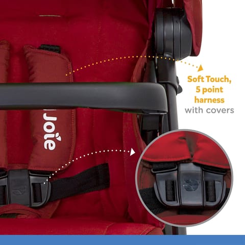 Joie Muze Lx One Hand Fold Stroller with Flat Reclining Seat (Birth to 15 Kg), Cranbery (Net Weight - 9.36 KG)