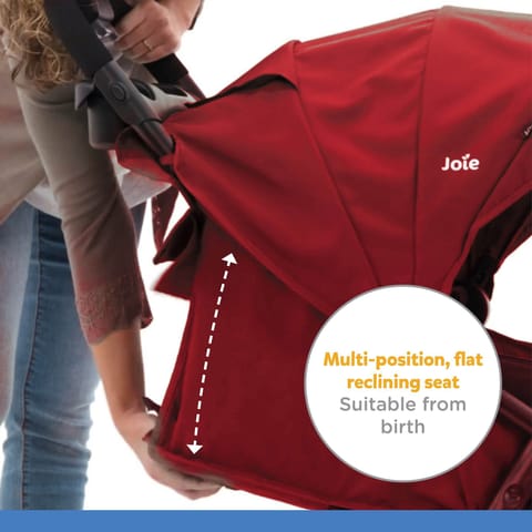 Joie Muze Lx One Hand Fold Stroller with Flat Reclining Seat (Birth to 15 Kg), Cranbery (Net Weight - 9.36 KG)