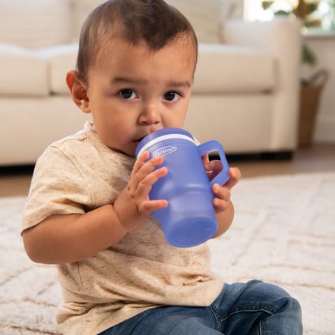 Infantino My 1st Tumbler – Adorable Miniature Tumbler with Leak-Resistant Straw and Toddler-Friendly Handle, Encourages Hydration, Easy to Clean, (266 ml), Blue