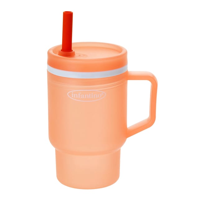 Infantino My 1st Tumbler – Adorable Miniature Tumbler with Leak-Resistant Straw and Toddler-Friendly Handle, Encourages Hydration, Easy to Clean, (266 ml), Pink