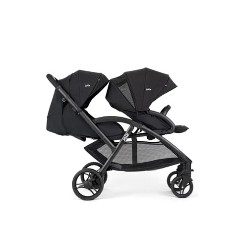 Joie EVALITE Duo Twin Baby Stroller - Stroller for Twins with Soft 5-Point Harness, 5 Recline Position, Pram for Twin Babies, Easy Foldable Swivel Wheels, One Touch Break System, Birth to 15 kg Shale