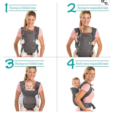 Infantino Flip 4-in-1 Convertible Carrier with Adjustable Ergonomic seat, Head Support, Shoulder Straps, and Waist Belt, 4 Ways to Carry, Can Carry (3.6-14.5 Kgs)… (Grey)