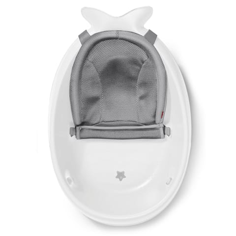 Skip Hop Bath Tub - Moby Smart Sling 3-Stage Tub, PVC-Free, Phthalate-Free, Non Slip Bath Tub for New Born with Drain Plug (Birth to 11Kg, White Color)
