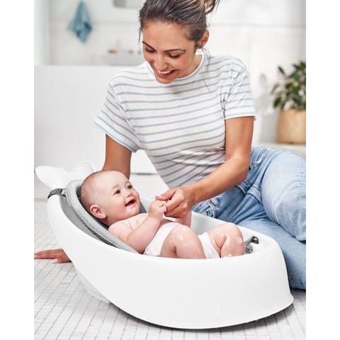 Skip Hop Bath Tub - Moby Smart Sling 3-Stage Tub, PVC-Free, Phthalate-Free, Non Slip Bath Tub for New Born with Drain Plug (Birth to 11Kg, White Color)