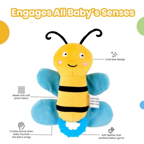 Nuluv Crinkly Bee Baby Toy, Soft Plush Crinkle Sound Toy for Kids, Bright Colors and Textures for Sensory Play, Lightweight Cuddly Bee for Babies Aged 3+ Months
