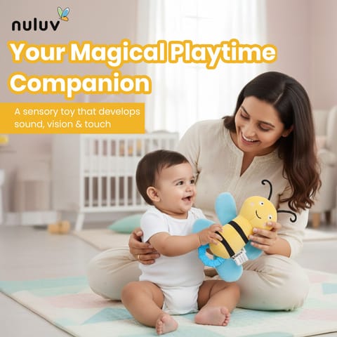 Nuluv Crinkly Bee Baby Toy, Soft Plush Crinkle Sound Toy for Kids, Bright Colors and Textures for Sensory Play, Lightweight Cuddly Bee for Babies Aged 3+ Months