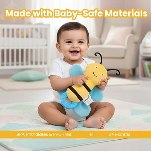 Nuluv Crinkly Bee Baby Toy, Soft Plush Crinkle Sound Toy for Kids, Bright Colors and Textures for Sensory Play, Lightweight Cuddly Bee for Babies Aged 3+ Months