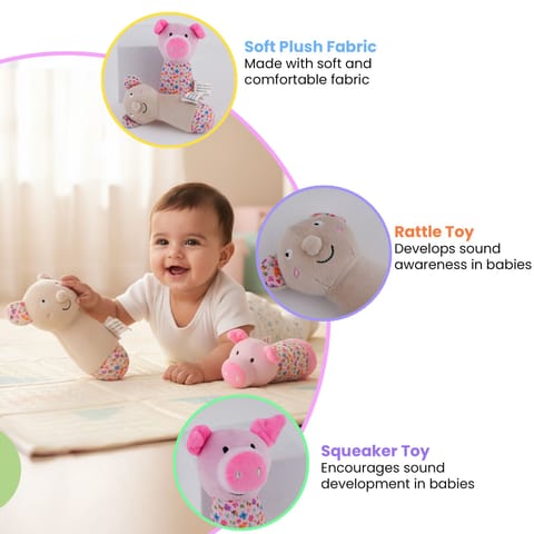 Nuluv Sensory Cuddlies for Babies, Soft Plush Toys with Rattle, Squeaker and Crinkle Sounds, Lightweight Non-Toxic, BPA-Free, Travel-Friendly, Baby Development Toys for 3+ Months