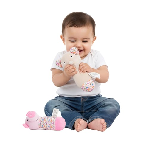 Nuluv Sensory Cuddlies for Babies, Soft Plush Toys with Rattle, Squeaker and Crinkle Sounds, Lightweight Non-Toxic, BPA-Free, Travel-Friendly, Baby Development Toys for 3+ Months