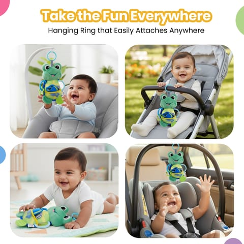 Nuluv Activity Toad Baby Toy, Crinkle Fish, Baby-Safe Mirror, Teethers and Sensory, Stroller Toy for Babies, Lightweight and Interactive Soft Toy, for Babies 3+ Months