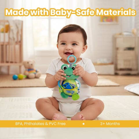 Nuluv Activity Toad Baby Toy, Crinkle Fish, Baby-Safe Mirror, Teethers and Sensory, Stroller Toy for Babies, Lightweight and Interactive Soft Toy, for Babies 3+ Months