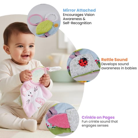 Nuluv Butterfly Soft Book for Babies, Crinkle Sensory Book with Rattle Sound and Textures, Soft Touch-and-Feel Learning Book, Baby-Safe Activity Book for Early Development, for Babies 3+ Months