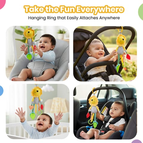 Nuluv Lino Rattle Buddy, Soft Plush Sensory Toy with Rattle, Crinkle Sound, Teether and Baby-Safe Mirror, Lightweight and Easy to Hold, for Babies 3+ Months