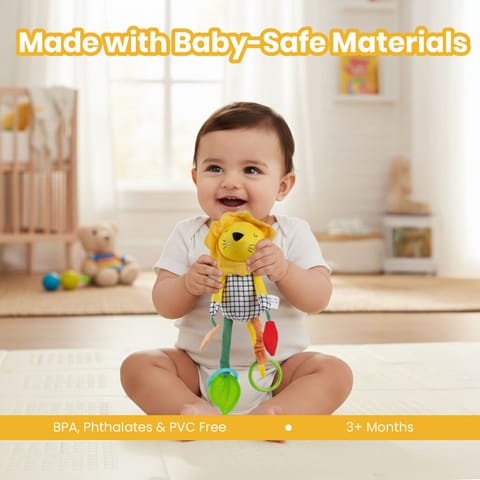 Nuluv Lino Rattle Buddy, Soft Plush Sensory Toy with Rattle, Crinkle Sound, Teether and Baby-Safe Mirror, Lightweight and Easy to Hold, for Babies 3+ Months