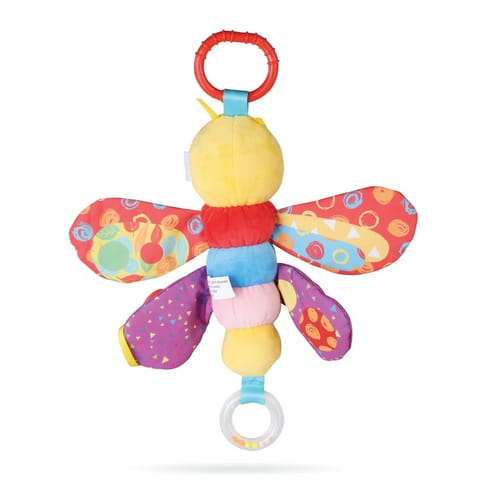 Nuluv Butterfly Plush Toy Hanging Rattle, Stroller Toy with Squeaky Crinkle Sound Rattle & Teether for Baby 3 Months+,Multicolor