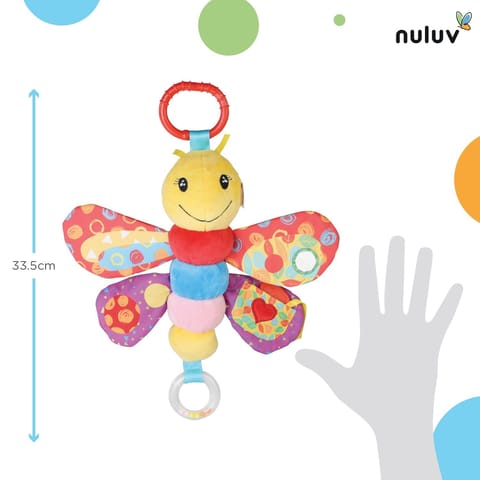 Nuluv Butterfly Plush Toy Hanging Rattle, Stroller Toy with Squeaky Crinkle Sound Rattle & Teether for Baby 3 Months+,Multicolor