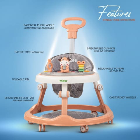 BAYBEE Moono Baby Walker For Kids, Round Kids Walker With Parental Push Handle&4 Seat Height Adjustable|Activity Walker For Baby With Musical Toy Bar&Footmat|Walker Baby 6-18 Months Boys Girls (PINK) BAYBEE Moono Baby Walker For Kids, Round Kids Walker With Parental Push Handle&4 Seat Height Adjustable|Activity Walker For Baby With Musical Toy Bar&Footmat|Walker Baby 6-18 Months Boys Girls (PINK)