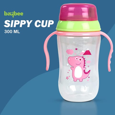 BAYBEE 300ML Baby Sipper Cup for Kids –BPA-Free, Leakproof, Spill-Proof Feeding Bottle with Soft Silicone Handle|Toddler Sippy Cup, Training Bottle for Babies, Infants, Boys & Girls (Pink,6M–3Y)