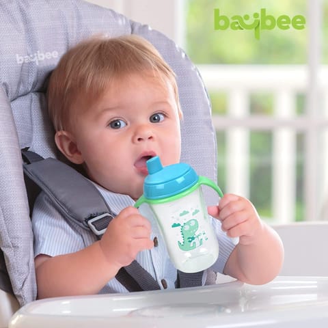 BAYBEE 300ML Baby Sipper Cup for Kids –BPA-Free, Leakproof, Spill-Proof Feeding Bottle with Soft Silicone Handle|Toddler Sippy Cup, Training Bottle for Babies, Infants, Boys & Girls (Green,6M–3Y)