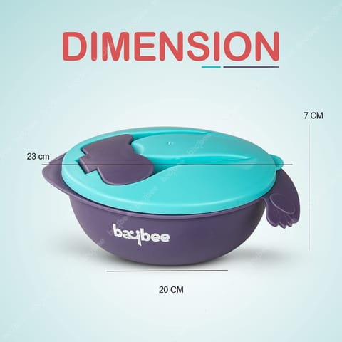 Baybee Baby Feeding Bowl with Lid, Spoon & Fork Set, for Baby Feeding, Baby Tableware Set Soft First Stage Feeding Baby Bowls Spoon Set | Baby Bowl & Spoon Set for Baby Kids (BLUE)