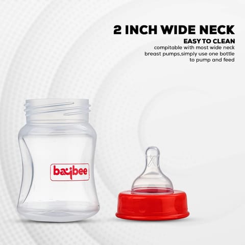 Baybee Natural Flow 150ml Milk Container for Newborn | BPA-Free, Leak-Proof, Anti-Colic, Wide Neck, Easy to Clean | Safe Baby Milk Dispenser for Infants 3+ Months | Baby Essentials (Red)