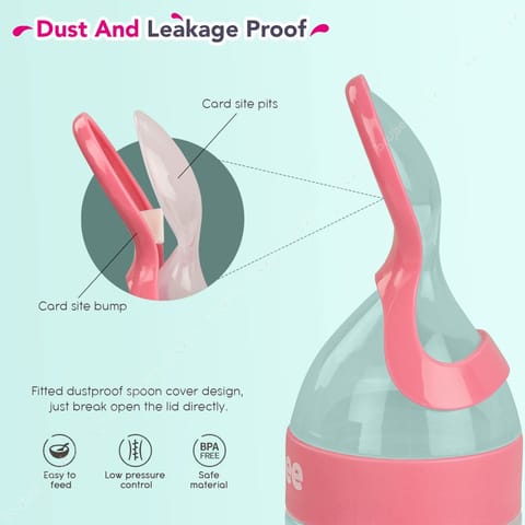 Baybee Silicone Food Feeder, Anti-Colic & BPA Free Squeeze Feeder Bottle with Spoon for Semi-Solid Food for Infants | Baby Squeeze Food Feeder for Baby 3+ Months (Pink)