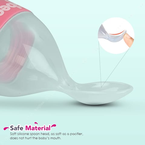 Baybee Silicone Food Feeder, Anti-Colic & BPA Free Squeeze Feeder Bottle with Spoon for Semi-Solid Food for Infants | Baby Squeeze Food Feeder for Baby 3+ Months (Pink)