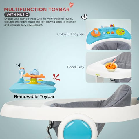 Baybee 2 in 1 Baby Walker for Kids with Adjustable Height & Wheel Lock | Activity Push Walker for Baby with Musical Toy Bar & Stopper | Kids Walker Baby 6-18 Months Boy Girl (Blue)