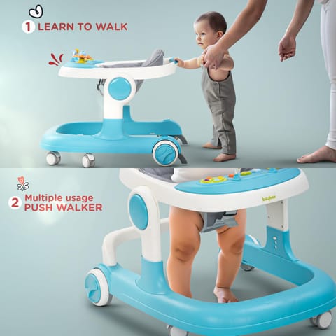 Baybee 2 in 1 Baby Walker for Kids with Adjustable Height & Wheel Lock | Activity Push Walker for Baby with Musical Toy Bar & Stopper | Kids Walker Baby 6-18 Months Boy Girl (Blue)