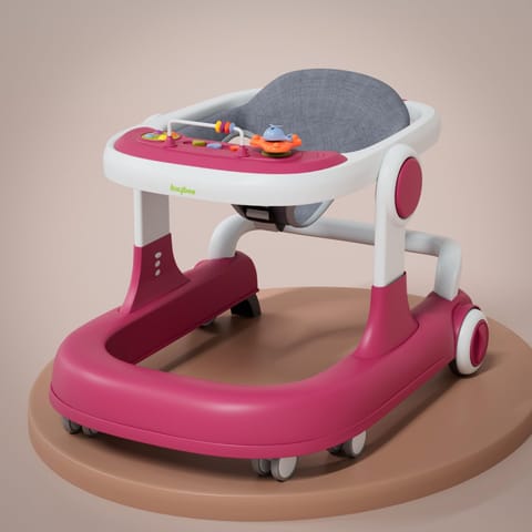 Baybee 2 in 1 Baby Walker for Kids with Adjustable Height & Wheel Lock | Activity Push Walker for Baby with Musical Toy Bar & Stopper | Kids Walker Baby 6-18 Months Boy Girl (Pink)