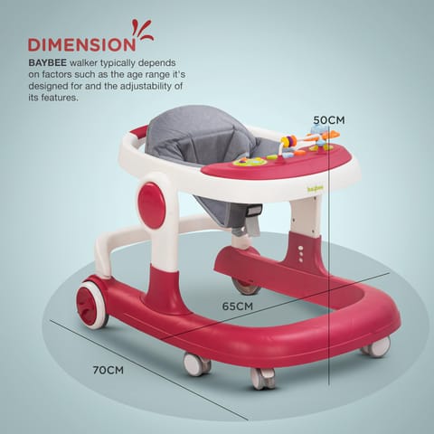 Baybee 2 in 1 Baby Walker for Kids with Adjustable Height & Wheel Lock | Activity Push Walker for Baby with Musical Toy Bar & Stopper | Kids Walker Baby 6-18 Months Boy Girl (Pink)