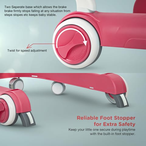 Baybee 2 in 1 Baby Walker for Kids with Adjustable Height & Wheel Lock | Activity Push Walker for Baby with Musical Toy Bar & Stopper | Kids Walker Baby 6-18 Months Boy Girl (Pink)