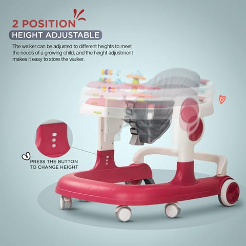 Baybee 2 in 1 Baby Walker for Kids with Adjustable Height & Wheel Lock | Activity Push Walker for Baby with Musical Toy Bar & Stopper | Kids Walker Baby 6-18 Months Boy Girl (Pink)